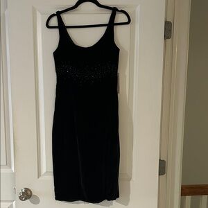 Rebecca Taylor Black Velvet Embellished w/rhinestones Midi Dress
